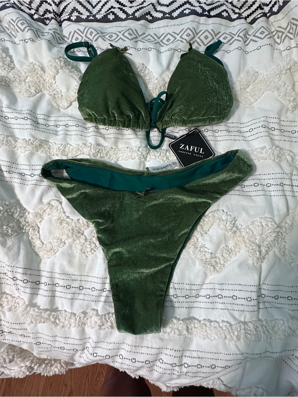 Zaful Green Velvet Bikini Set